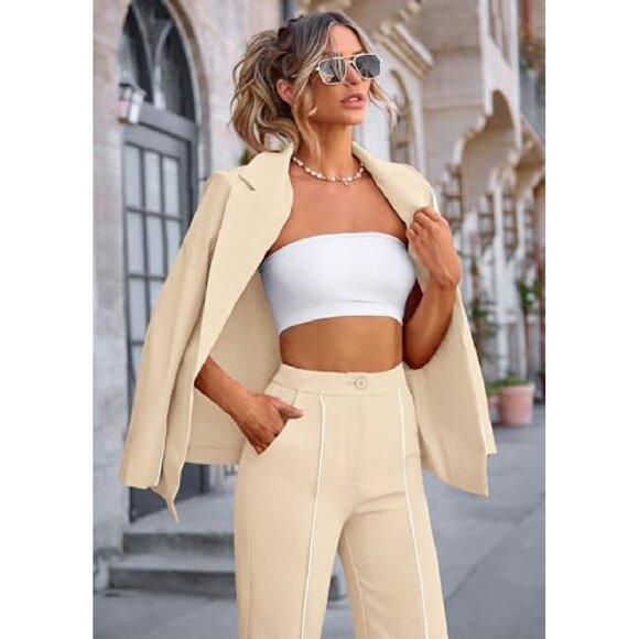 Oversized Blazer & Wide Leg Pants Suit Set Premium Fabric Business Casual - Picture 7 of 8